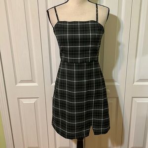 GB Square Neck Plaid Notch Front Dress